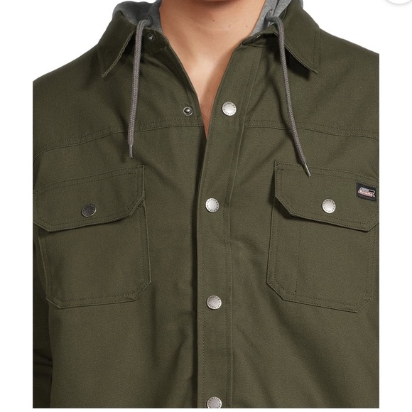NWOT Dickies Green Canvas Chore Jacket Gray Hood - Picture 11 of 11